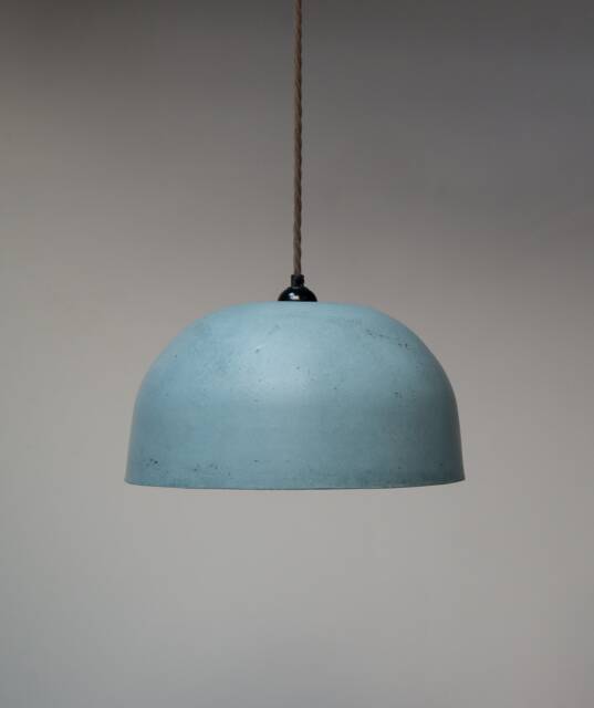 Large Blue/Green Lightweight Concrete Ceiling Pendant Lampshade/Modern Minimal Cement Plaster Teal Sea Green Off White - image 1