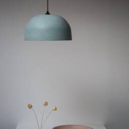 Large Blue/Green Lightweight Concrete Ceiling Pendant Lampshade/Modern Minimal Cement Plaster Teal Sea Green Off White - thumbnail 2