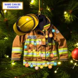 Custom Name Firefighter Led Light Christmas Ornament Vehicle, Tree Hanging Decor, Flat 2D Acrylic/Wooden, Firefighter Gift