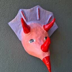 Paper Mache Dinosaur Head, Dina. Prehistoric Creature, Colorful Wall Decor - thumbnail 2