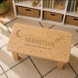 Personalized Wooden Stool - Moon Stars Nursery Decor, Child Name - Assembly Required - thumbnail 2