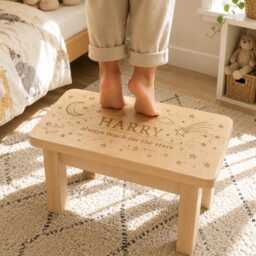 Personalized Wooden Stool - Moon Stars Nursery Decor, Child Name - Assembly Required