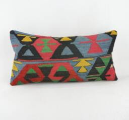 "Kilim Pillow, Wool Kilim Cousin From Anatolia , 30x60 cm, 12""x24" - thumbnail 1