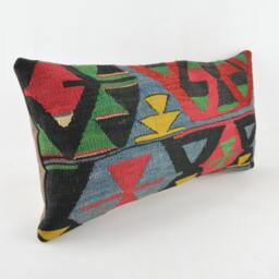 "Kilim Pillow, Wool Kilim Cousin From Anatolia , 30x60 cm, 12""x24" - thumbnail 2