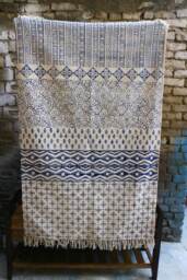 Handwoven Block-Printed Cotton Rug Blue & White Indian Design - 3 X 5 Ft - thumbnail 1