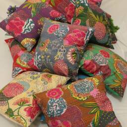 Floral Kantha Pillow Cover Embroidered Bohemian Farmhouse Decor - thumbnail 3