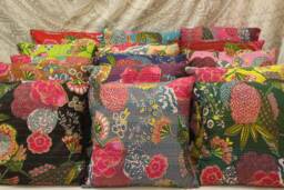 Floral Kantha Pillow Cover Embroidered Bohemian Farmhouse Decor - thumbnail 1