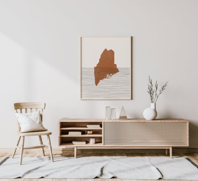 Boho Decor - Maine Mid Century Wall Art, Minimalist Art & Abstract Print, State Map Print - image 1