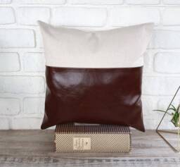 Dark Brown Faux Leather Pillow Cover Orient Linen Accent