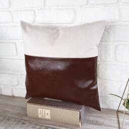 Dark Brown Faux Leather Pillow Cover Orient Linen Accent - thumbnail 3