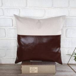 Dark Brown Faux Leather Pillow Cover Orient Linen Accent - thumbnail 2