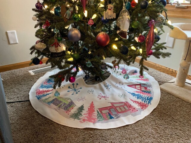 Retro Putz Houses - Home For The Holidays Christmas Tree Skirts, Mid Century Modern Design - image 1