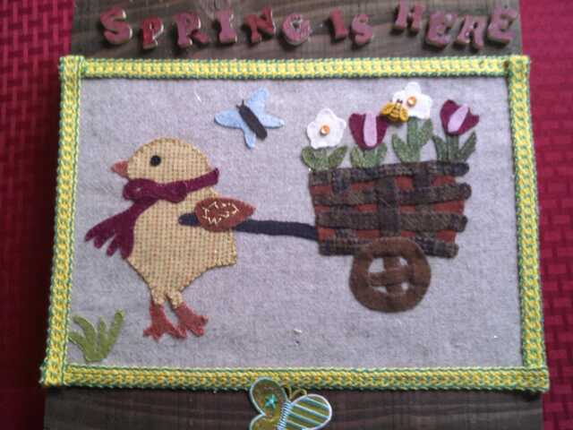 Spring Is Here With The Little Chick & Her Wagon Full Of Flowers Wall Hanging - image 1