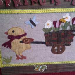 Spring Is Here With The Little Chick & Her Wagon Full Of Flowers Wall Hanging - thumbnail 2