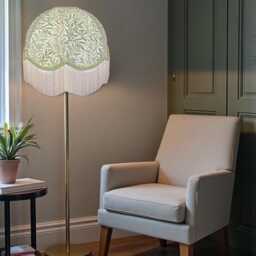 Handcrafted William Morris Willow Bough Fabric Dome Lampshade Sage Green, Cream Fringe, British Handmade - thumbnail 2