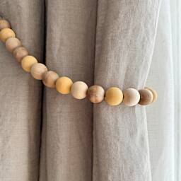 Wooden Bead Curtain Tie Backs Sunny Coastal Cottage Decor - thumbnail 1