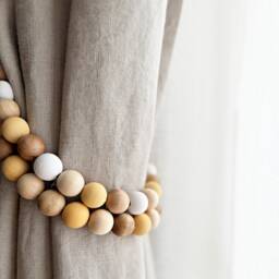 Wooden Bead Curtain Tie Backs Sunny Coastal Cottage Decor - thumbnail 4