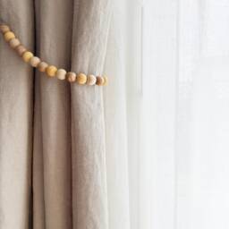 Wooden Bead Curtain Tie Backs Sunny Coastal Cottage Decor - thumbnail 3