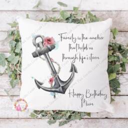 Anchor Cushion, Pillow, Floral Anchor, Gift, Gift For Mum, Her, Anniversary Birthday - thumbnail 2