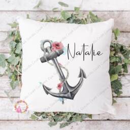 Anchor Cushion, Pillow, Floral Anchor, Gift, Gift For Mum, Her, Anniversary Birthday - thumbnail 3
