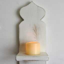 Moroccan Wall Sconce Reclaimed Wood Islamic Candle Holder - thumbnail 2