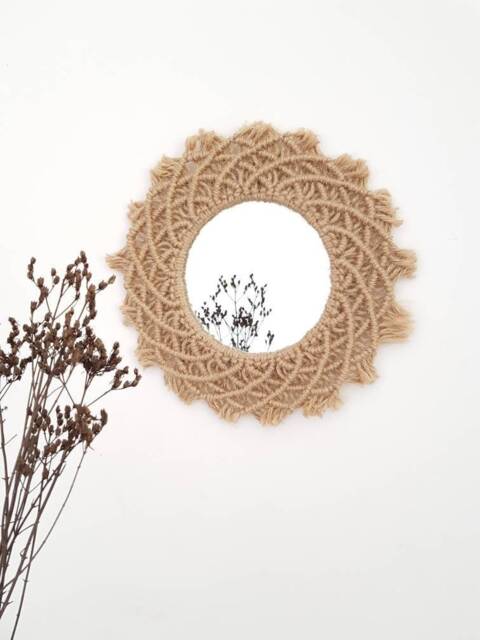 Round Mirror in Jute Rope, Ethnic Wall Macram??