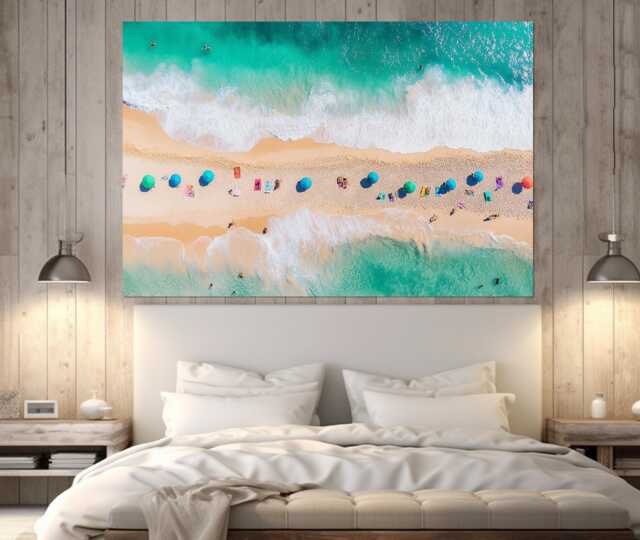 Beach Aerial View Canvas Art, Bird Eye Wall Scenic Painting, Sea Print, Photo, Cabin Decor - image 1