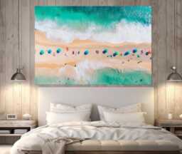 Beach Aerial View Canvas Art, Bird Eye Wall Scenic Painting, Sea Print, Photo, Cabin Decor - thumbnail 1