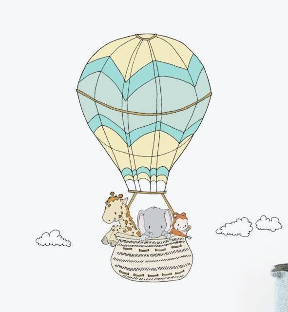 Safari Hot Air Balloon Wall Sticker Decal - Nursery Stickers, Animal Decals, Home Decor, Baby Room, Art, Girl, Boy