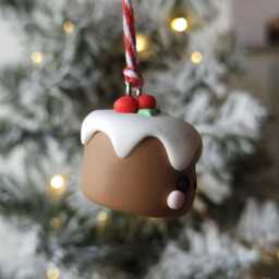 Adorable Christmas Cake Tree Decoration - Handmade Polymer Clay Ornament, Cute Holiday Gift For - thumbnail 2