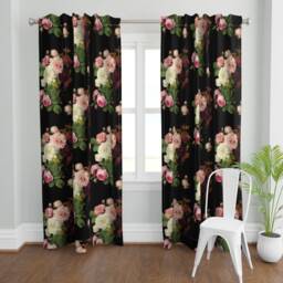 Moody Gothic Floral Curtain Panel - Vintage Garden English Roses Victorian Chintz Custom Dark By Eti_Enne - thumbnail 2