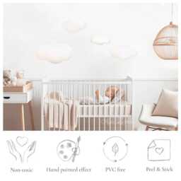 Repositionable Fabric Wall Decal, Clouds, Nursery Wall Decal, Watercolor Clouds, Clouds Sticker, Stickers - thumbnail 3