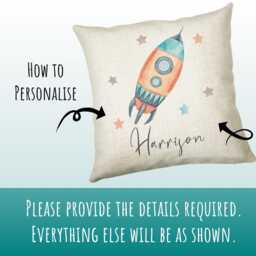 Personalised Space Rocket Cushion Gift Printed Name Design - Pillow For Girls Boys Nursery Bedroom Decor Cs249 - thumbnail 3