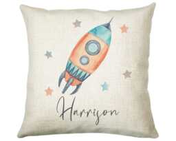 Personalised Space Rocket Cushion Gift Printed Name Design - Pillow For Girls Boys Nursery Bedroom Decor Cs249 - thumbnail 1