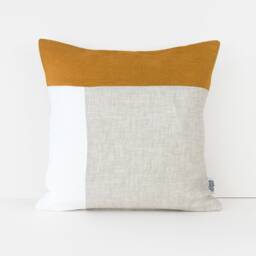 Mid Century Modern Pillow Set Of 2 Linen Cushion Covers, Neutral & Mustard Case Combo, Handmade Throw Cover Collection UK - thumbnail 3