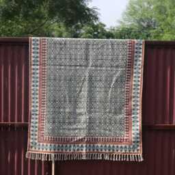 Handmade Block Printed Cotton Rug, Geometric Vintage Style - thumbnail 3