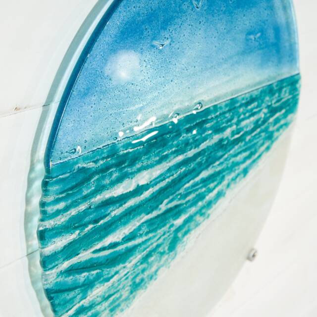 Large Round Turquoise Beach Fused Glass Wall Art 40cm(16 - image 1