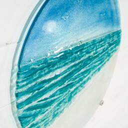 Large Round Turquoise Beach Fused Glass Wall Art 40cm(16