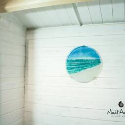 Large Round Turquoise Beach Fused Glass Wall Art 40cm(16 - thumbnail 2