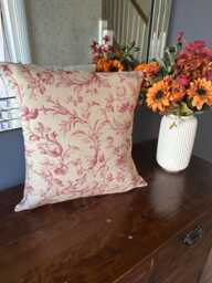 Handmade Cushion in Laura Ashley Ironwork Scroll Raspberry Lichen - thumbnail 1