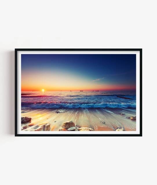 Beach Sunset Photography Print - Coastal Ocean Wall Art Poster Seaside Home Decor - image 1