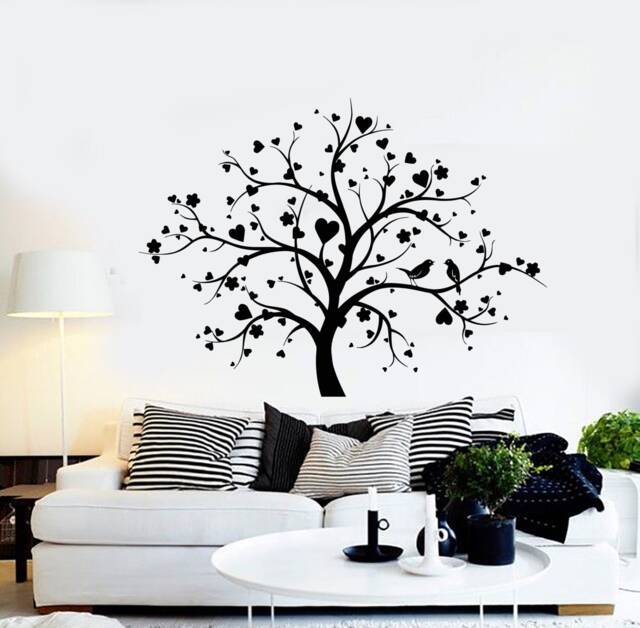 Romantic Tree Vinyl Wall Decal Hearts Birds Love Couple Branch Bedroom Decor Stickers Mural - #2334Di - image 1