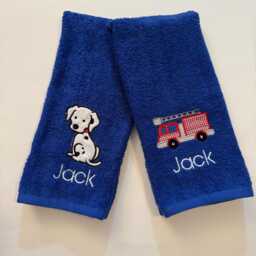 Firetruck & Dalmatian Hand Towels - For Your Little Fireman Set Of Two - thumbnail 2