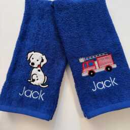Firetruck & Dalmatian Hand Towels - For Your Little Fireman Set Of Two - thumbnail 4
