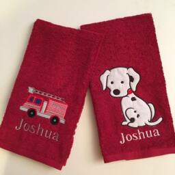 Firetruck & Dalmatian Hand Towels - For Your Little Fireman Set Of Two - thumbnail 2