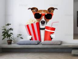 Dog Wall Sticker, Funny Dog, Movie Night Decal, Animal Decor Cfb 77 - thumbnail 1