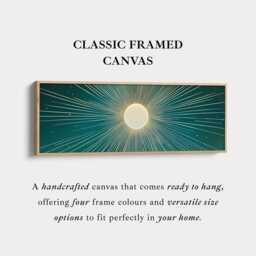 Long Abstract Sunburst Wall Art - Golden Rays On Teal Background, Modern Horizontal Canvas For Contemporary Home Decor - thumbnail 3