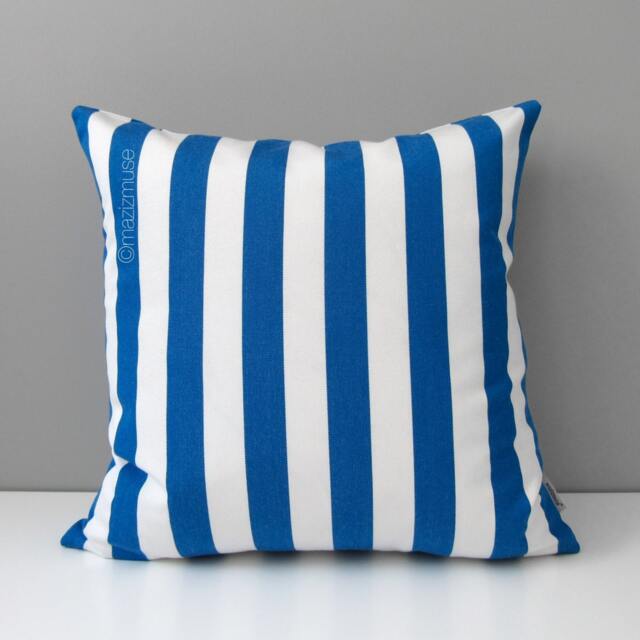 Striped Outdoor Sunbrella Pillow Cover With Pacific Blue & White Stripes, Decorative Throw Cushions For Patio Pool Loungers - image 1