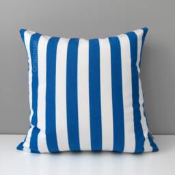Striped Outdoor Sunbrella Pillow Cover With Pacific Blue & White Stripes, Decorative Throw Cushions For Patio Pool Loungers - thumbnail 1