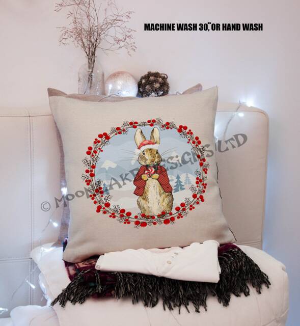 Personalised Peter Rabbit Christmas Cushion Cover - image 1